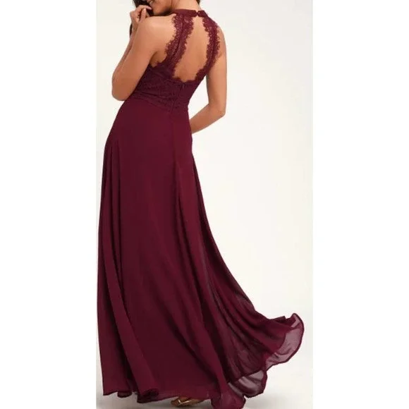 dance all evening burgundy lace maxi dress Miss Circle Women Udaya Burgundy Lace Long Sleeve Maxi Dress